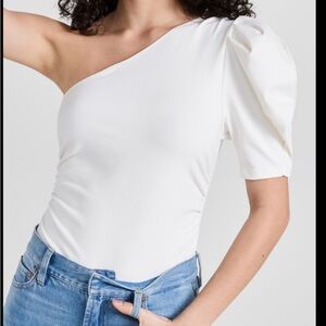 Free People One-Shoulder Puff Sleeve bodysuit- White